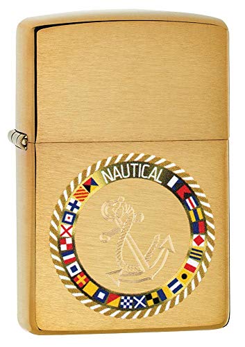 Zippo Nautical Flags and Anchor Design Brushed Brass Pocket Lighter von Zippo