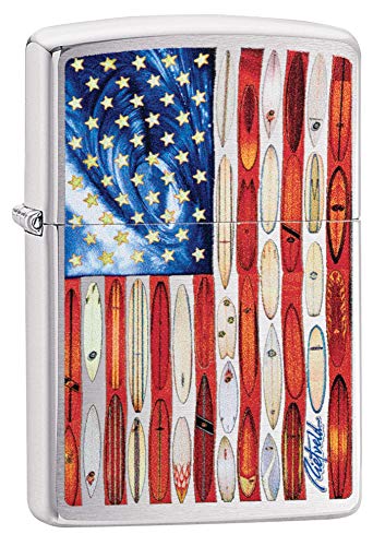 Zippo Unisex-Erwachsene American Flag Design Pocket Lighter Feuerzeug, Rick Rietveld Chrom Gebürstet, Einheitsgröße von Zippo