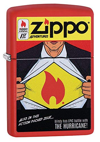 Zippo Unisex-Erwachsene Feuerzeug Comic Red Matte Taschenfeuerzeug, Farbe, One Size von Zippo