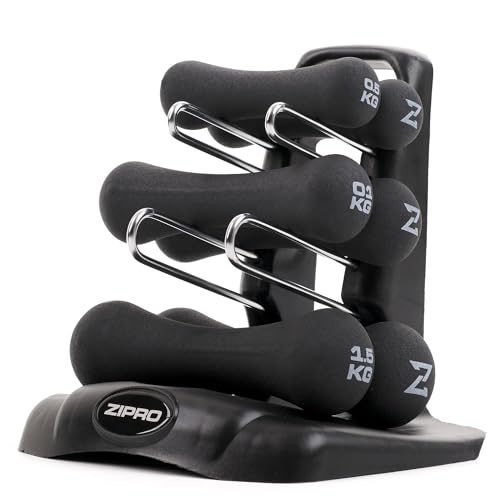 Zipro Hanteln, rutschfestes Kurzhanteln 6er Set, Neopren Dumbbell Set, Gewichte 2 x 0,5kg, 2 x 1,0kg, 2 x 1,5 kg, Home Gym, Krafttraining zuhause von Zipro