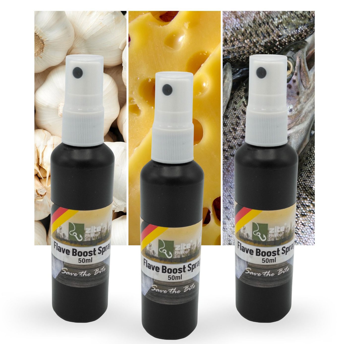 Zite Fischlockstoff Flave Boost Aroma Spray Set 3x50 ml - Knoblauch, Käse und FIsch von Zite