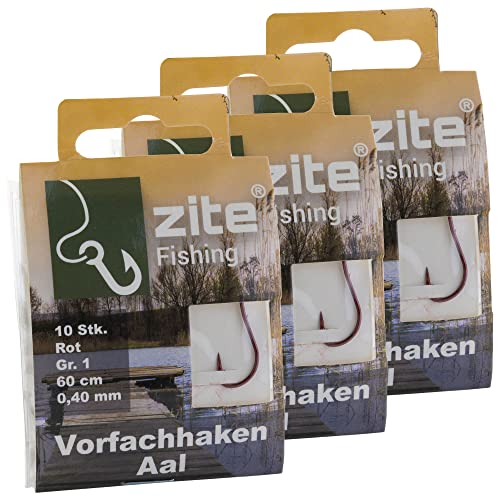 Zite Fishing Aal-Haken Gebunden 30 Stück – Monofile Vorfachschnur Aal-Angeln mit Angelhaken Rot Gr.1 – Angelschnur mit Angelhaken von Zite