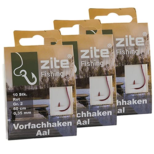 Zite Fishing Aal-Haken Gebunden 30 Stück – Monofile Vorfachschnur Aal-Angeln mit Angelhaken Rot Gr.2 – Angelschnur mit Angelhaken von Zite