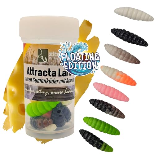 Zite Fishing Attracta Larv Floating | 8 Stück Aromatisierte Gummiköder Forellen-Angeln | Künstliche Larven Rotationsköder Auftreibende Wirkung | Phthalatfrei & Nachhaltig (Allround-Mix Käse) von Zite