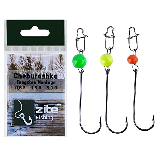 Zite Fishing Cheburashka-Set - UL Tungsten Montagen mit Forellenhaken Snap-Wirbel & Chebu Kugelgewicht - 0,6-3g Neon Rigs Forellen Angeln (3 Stück) von Zite