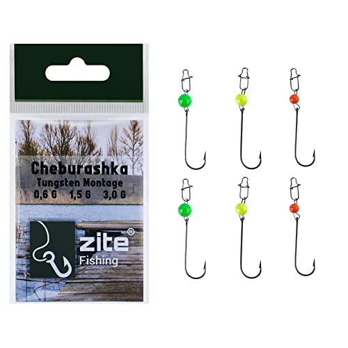 Zite Fishing Cheburashka-Set - UL Tungsten Montagen mit Forellenhaken Snap-Wirbel & Chebu Kugelgewicht - 0,6-3g Neon Rigs Forellen Angeln (6 Stück) von Zite