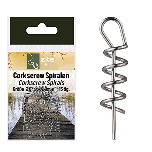 Zite Fishing Cork-Screw Spiralen 15 Stück - Hochwertige Softbait-Spiralen im Sortiment 2,6cm x 0,8mm - Ideal für Gummifisch-Angeln von Zite