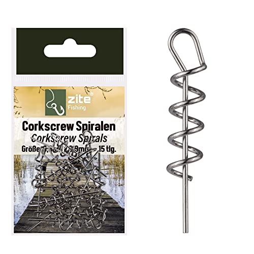 Zite Fishing Cork-Screw Spiralen 15 Stück - Hochwertige Softbait-Spiralen im Sortiment 3,3cm x 0,9mm - Ideal für Gummifisch-Angeln von Zite