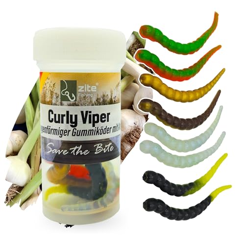 Zite Fishing Curly Viper Gummiköder Forelle 8 STK - Schlangenartiger Gummi Forellenköder 6,5cm – UL Angelköder Forelle Rotierend & Schlängelnd – Phthalatfrei & Handgefertigt (Allround Mix Knoblauch) von Zite