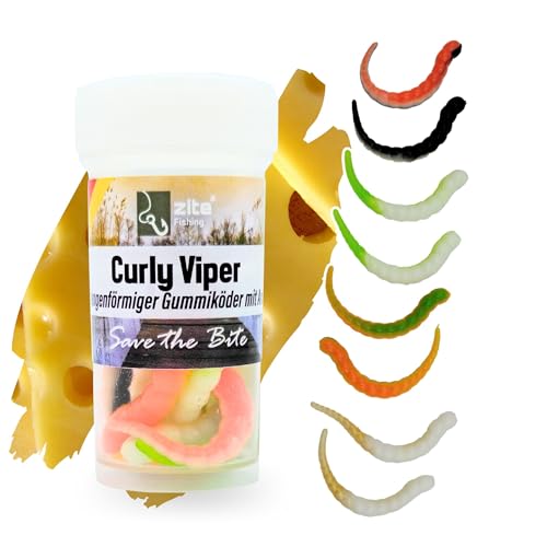 Zite Fishing Curly Viper Gummiköder Forelle 8 STK - Schlangenartiger Gummi Forellenköder 6,5cm – UL Angelköder Forelle Rotierend & Schlängelnd – Phthalatfrei & Handgefertigt (Schock Mix Käse) von Zite