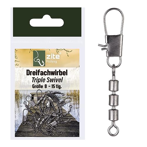 Zite Fishing Dreifach-Wirbel Set 3 Größen Forellen-Wirbel Sbirolino-Angeln 15 Stück Angel-Wirbel als Angel-Zubehör (Größe 8) von Zite