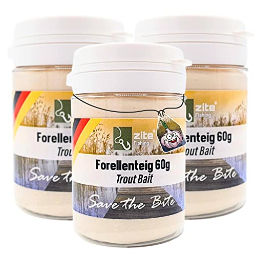 Zite Fishing Forellenteig-Set mit Knoblauch-Aroma 60g – Fängige Forellenpaste Schwimmend als Forellenköder – Trout Bait Teigköder in knalligen Neonfarben mit Glitter - 3 Stück (Weiß) von Zite