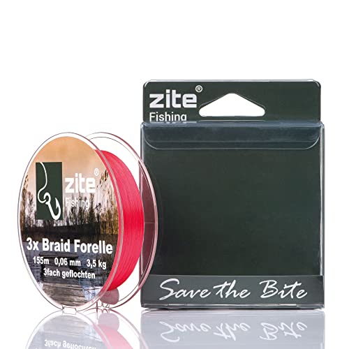 Zite Fishing Geflochtene Angelschnur 3-Fach – 0,06mm Forellen-Schnur Rundgeflochten Angeln Rot - 155m Spule auch für Barsch Ultra-Light Fischen von Zite