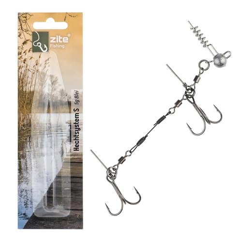 Zite Fishing Hecht Gummifisch-System S 9cm | 5g - 20g Fertigmontage Gummiköder mit Screw Jigkopf | Softbait Angsthaken Drillinge | Spinn-System Montage ideal für Hechtköder 15-20cm (5g) von Zite