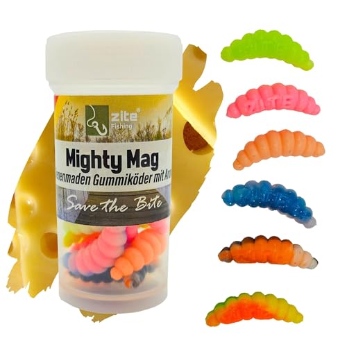 Zite Fishing Mighty Mag Neon Mix 12 STK - Schockfarben Forellen-Köder 2,8cm - Bienenmaden-Imitat – Gummiköder UV-Aktiv & Phthalatfrei – Neon Käse von Zite