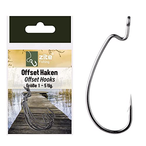 Zite Fishing Offset-Haken Set - 5 STK Scharfe Angelhaken Kunstköder-Angeln Barsch & Zander Größe 1 - Perfekt für Gummiköder, Jigs, Creature Baits von Zite