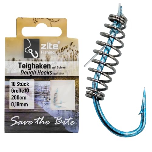 Zite Fishing Teighaken Forelle Blau mit monofiler Vorfachschnur 200cm | Angel-Haken Teigspirale Forellen-Angeln | 10 Stück Fertig Gebundene Forellenhaken von Zite