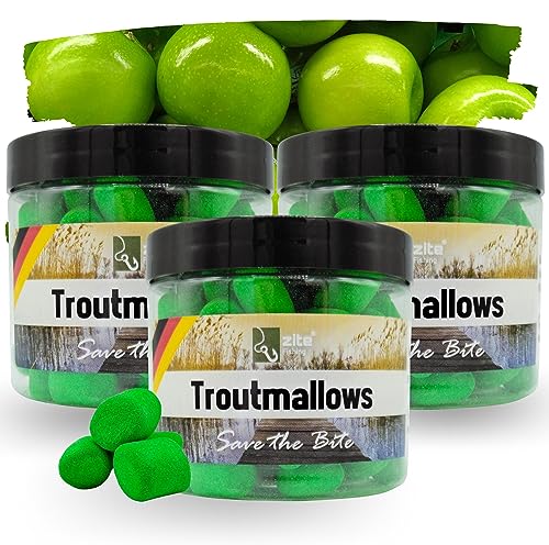Zite Fishing Troutmallow-Set | 3x40g Marshmallow Forellen-Köder Apfel Grün | Intensives Aroma & leuchtende Farben | Ideal fürs Forellenangeln von Zite