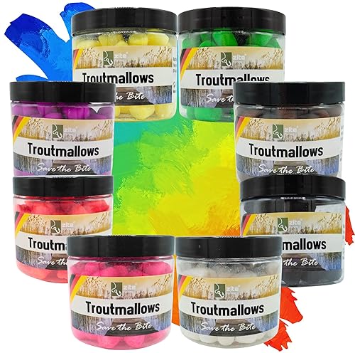 Zite Fishing Troutmallows - Hochfängige Marshmallow Forellen-Köder - Intensive Aromen & Leuchtende Farben - 40g Dose - Perfekt für Grundmontage & Kombination mit Naturködern (8er Mixbundle) von Zite