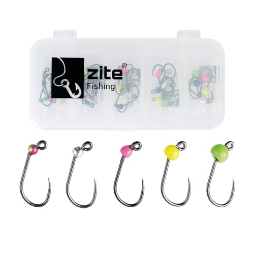 Zite Fishing Tungsten Jighaken Set fürs Ultra Light Angeln | 25 Stück Forellen-Haken #6 | 0,3 – 1,2 g | Sortimentsbox inkl. | Perfekt für Feinripp-Gummiköder | 5 3 UV Aktiv von Zite