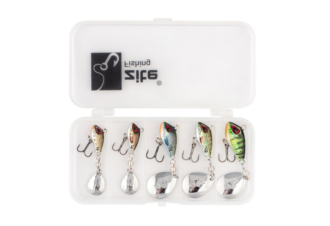 Zite Kunstköder Jigspinner Set 5-15g Neon Natur 2er Haken 5 Stück inklusive TackleBox von Zite