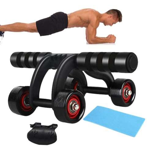 Abs Roller Wheel, 4-Rad-Bauchroller, Ab Wheel Roller mit großer Kniematte, multifunktionales, zusammenklappbares Bauch-Rad-Kerntrainer-Gerät für Zuhause, Arbeitsplatz, Reisen, Fitnessstudio von Ziurmut