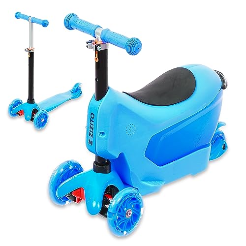 Kinderroller 2 in 1 Laufrad ab 1 Jahr Roller Kinder Scooter Kinder Roller Faltbar mit LED Licht Räder und Sitz (Blue) von Zizito