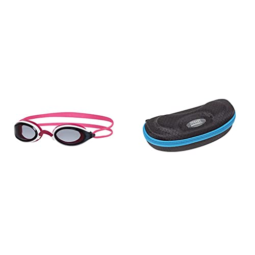 Zoggs Damen Fusion Air Schwimmbrille White/Pink/Smoke, One Size & Elite Goggle case Brillenetui, Blue/Grey, One Size von Zoggs