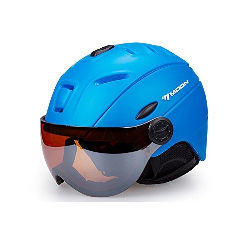 2-in-1 Skihelm + Brille Snowboard integrierte Männer und Frauen Schutzausrüstung Skibrille (M, blau) von ZoliTime