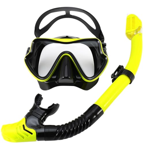 Taucherbrille mit Schnorchel, Schnorchelmaske mit Nasenschutz, Schnorchelset Maske für Erwachsene Jungen Mädchen-Yellow||1 Size von Zolito