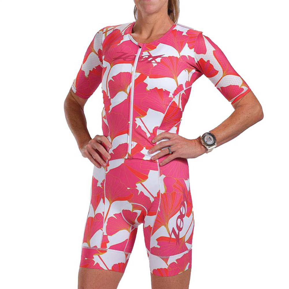 Zoot Aero Full Zip Blooms Short Sleeve Trisuit Rosa 2XL Frau von Zoot