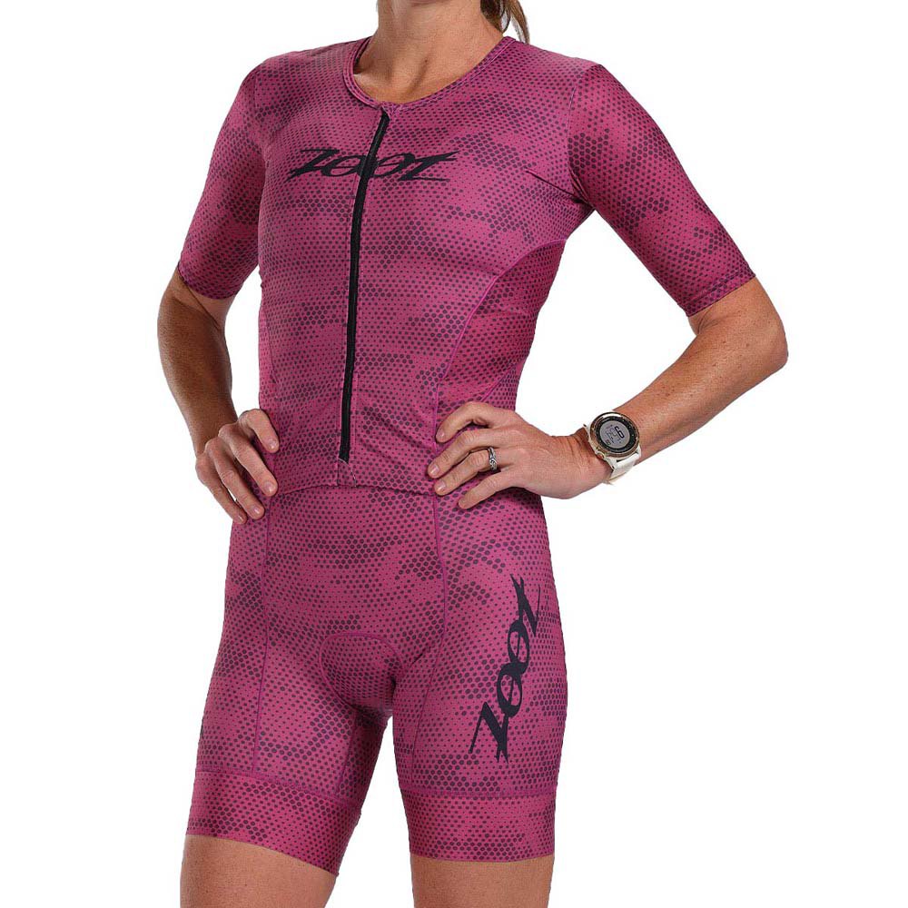 Zoot Aero Full Zip Digi Camo Short Sleeve Trisuit Rosa XL Frau von Zoot