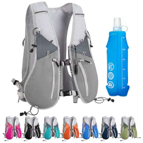 Zounich Laufweste mit 500ml Trinkflasche, Ultraleicht Laufweste für Damen und Herren, Multifunktionale Trinkrucksack 7L, Reflektierende Laufrucksack, für Laufen, Marathon, Radfahren von Zounich