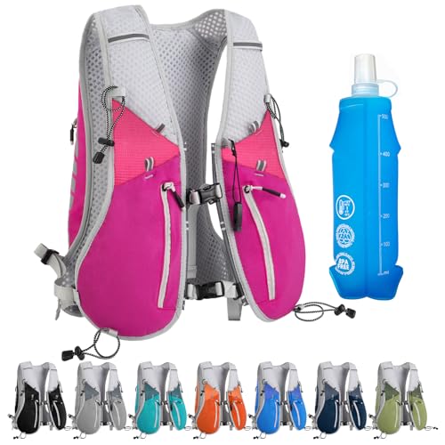 Zounich Laufweste mit 500ml Trinkflasche, Ultraleicht Laufweste für Damen und Herren, Multifunktionale Trinkrucksack 7L, Reflektierende Laufrucksack, für Laufen, Marathon, Radfahren von Zounich