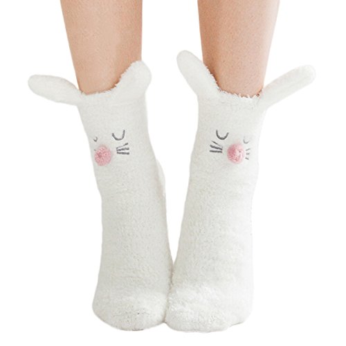 ZOYLINK Damen Bodensocken Flauschige Socken Hase Socken rutschfeste Winter Warme Socken 3D Cute Cartoon Schlafsocken für Mädchen von ZOYLINK