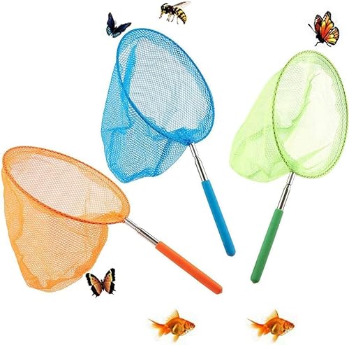 Schmetterling Net Kinder, 3 Stück Teleskop Kescher Kinder, Ausziehbar Klein Schmetterlingsnetz Kinder Ideal zum Fangen von Insekten Bugs Angeln von Zrncrky