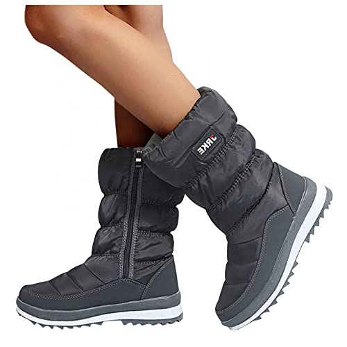 Stiefel Damen Schwarz Hoher Schaft Knielang Mit Absatz Schneestiefel Leather Schneeschuhe Wasserfest Warm Stiefel Trekkingschuhe Stiefelette Westernstiefel Booties Schneeboots Winter Snowboots Frauen von Zshosam