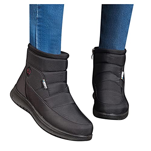 Stiefel Damen Schwarz Leather Hoher Schaft Knielang Mit Absatz Warme Wasserfest Damen Schneestiefel Schneeschuhe Frauen Schneeboots Trekkingschuhe Westernstiefel Stiefelette Booties Winter Snowboots von Zshosam