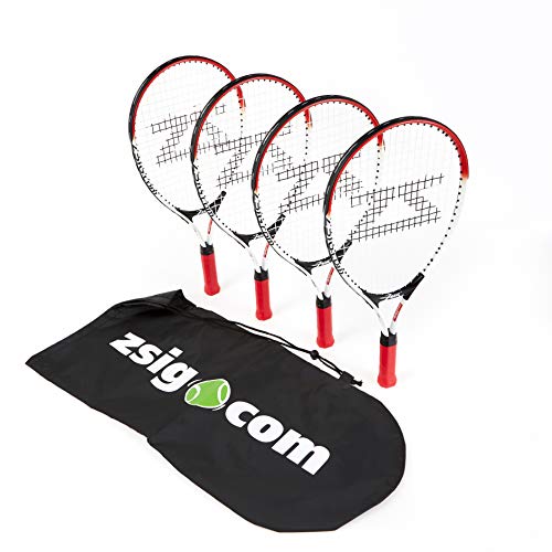 ZSIG Familien-Mini-Tennisschläger-Set – 2 rot/weiß 53,3 cm Schläger, 2 orange/weiß 58,4 cm Schläger von Zsig