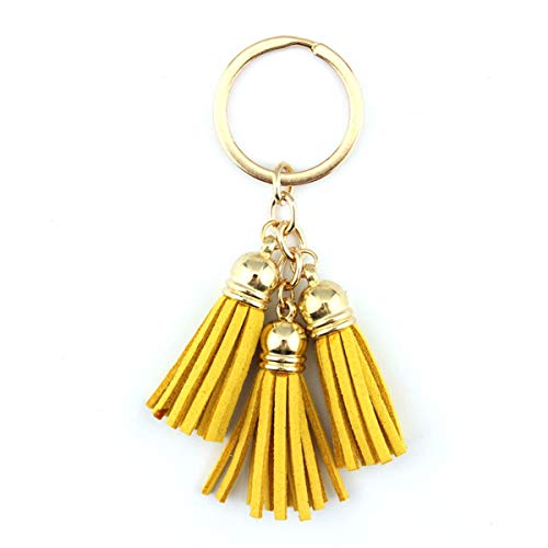 ZssmGood Mode Triple Leder Frauen Schlüsselbund Tasche Anhänger Legierung Auto Schlüsselanhänger Ring Trendy Jewelryn, Gold Senf von ZssmGood