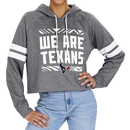 Zubaz Damen Houston Texans Kapuzenpullover Heather Grey Crop Top mit Armstreifen XL Hood, Teamfarbe, X-Large von Zubaz