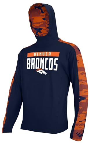 Zubaz Herren Denver Broncos Solide, marineblaue Elevated LW Hood W/Navy/Orange Camo Lines Accent LG Leichte Tech-Kapuze, Teamfarbe, Large von Zubaz