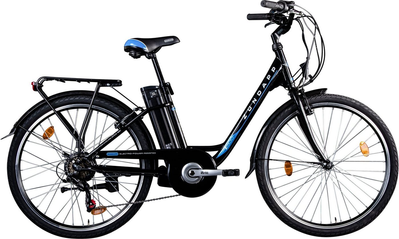 Zündapp E-Bike Cityrad Z505, 6 Gang Shimano Tourney Schaltwerk, Kettenschaltung, Heckmotor, 374 Wh, Pedelec, Elektrofahrrad für Damen u. Herren von Zündapp