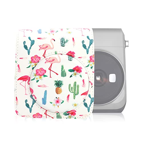 Zunate Instant-Kameratasche, PU-Lederkamera-Schutzhülle Niedliche Kaktus- und Flamingo-Muster-Minikameratasche mit Schultergurt für Fujifilm Instax 70 von Zunate