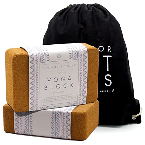 aGreenie Yoga Block aus Kork 100% Naturprodukt / 2er Set/Yogaklotz inkl. Rucksack & Übungsanleitung/Yogablock Kork Größe M 7,5x15x23cm von aGreenie