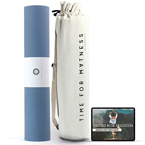 aGreenie Yogamatte rutschfest schadstofffrei 6mm Ocean Graphite / 183x68cm Yoga Matte breiter aus hochwertigem TPE/antiallergene Yogamatten inkl. Yogamatte Tasche & E-Book/Yoga Set von aGreenie