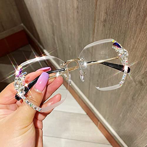 aIlyfirmo 2023 Randlose Diamant-Sonnenbrille für Frauen, übergroße Diamant-Sonnenbrille mit Farbverlauf, UV-Schutz-Kristall-Sonnenbrille (White) von aIlyfirmo