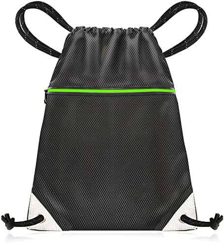 aZengear Kordelzugbeutel (40x50cm) aus wasserdichtem recyceltem Polyester für Fitnessstudio, Sport, Sport, Schwimmen | Leicht reflektierende Reißverschlusstaschen und Kordel (Schwarz) von aZengear