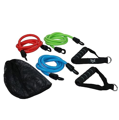 Ab. Expander Tube Set of 3 Resistance Level (Light, Medium and Hard) Bands Set with Handles Multi Colour Material : Natural Rubber Resistance Band with Door Anchor (Handles), For Men and Women von Everlast