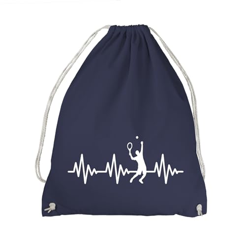 absenda Herzschlag Tennis Turnbeutel - EKG Ball Schläger Ballspiel Netz Navy Blau von absenda